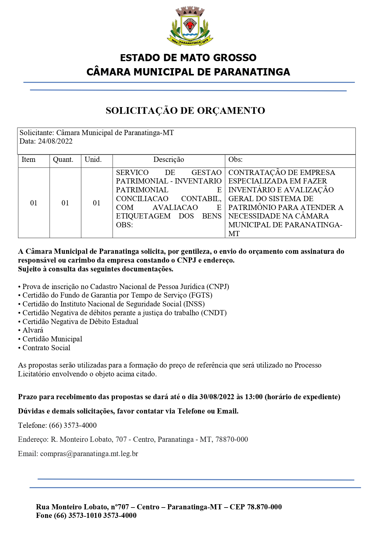 SOLICITAÇÃO DE ORÇAMENTO 